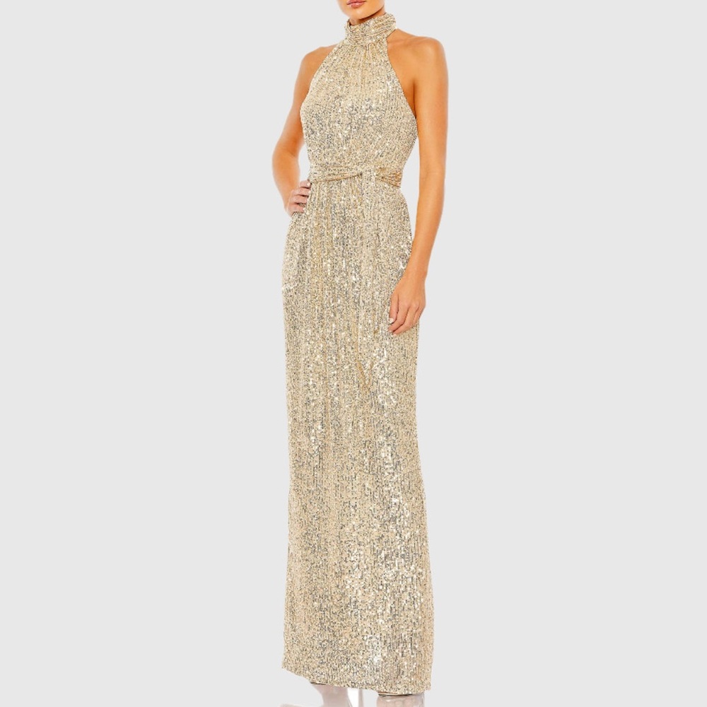 Mac Duggal | Ieena Sequined Halter Gown | Nwt